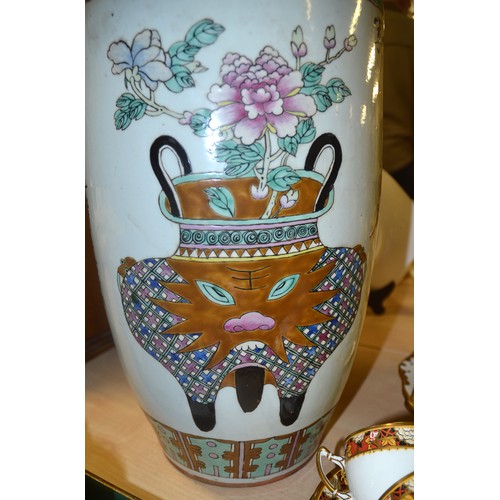 1343 - Large Chinese Ceramic Vase, painted with Flowers & Chinese Script, approx 60cm tall.