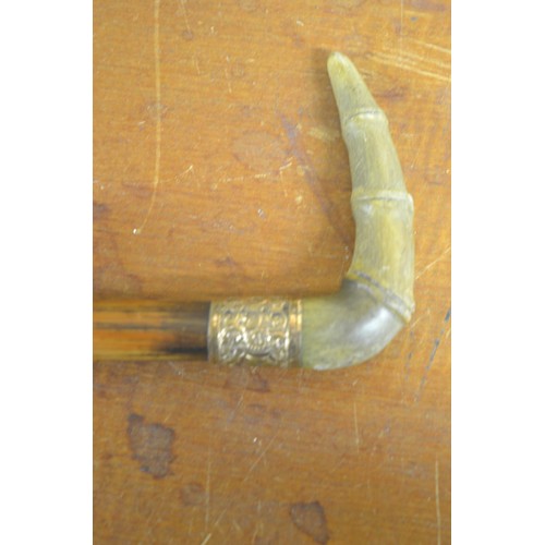 1607 - Victorian Sword Stick with Gold Plated Mounts & Horn Handle, approx 87cm long.