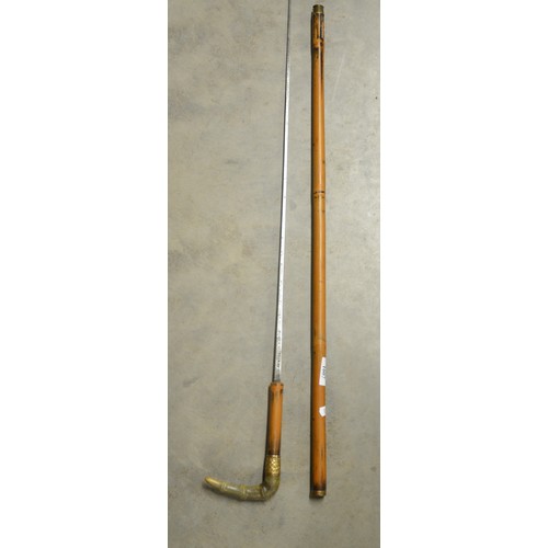 1607 - Victorian Sword Stick with Gold Plated Mounts & Horn Handle, approx 87cm long.