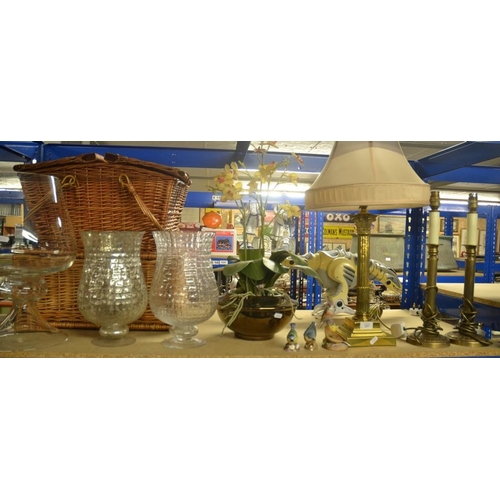 237 - Glass Vases, Brass Table Lamps & 3 Royal Worcester Bird Ornaments, Hoof Letter Opener.