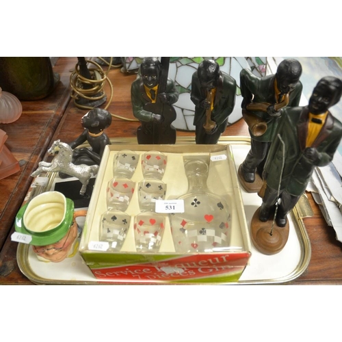 531 - Tray - Character Jug, Jazz Band Ornaments & Liqueur Set