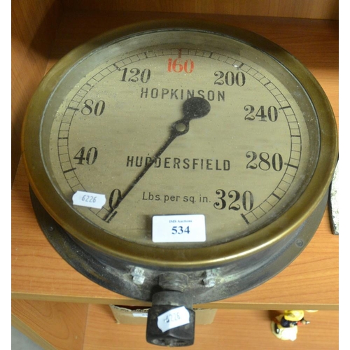 534 - Vintage Hopkinson Of Huddersfield Brass Pressure Gauge