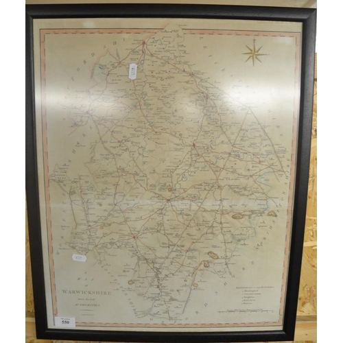 550 - Framed Map Of Warwickshire