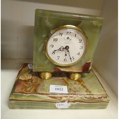 1022 - Green Onyx & Brass Mantel Clock.