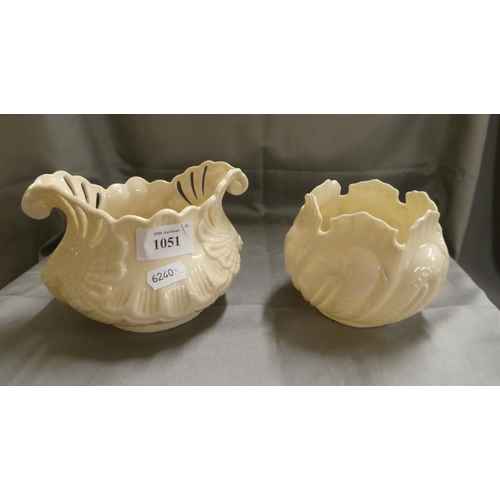 1051 - Two Belleek Porcelain Fern Pots (Black Mark).