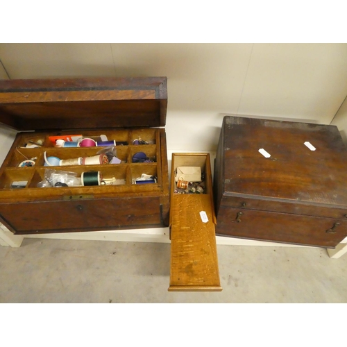 1068 - Antique Inlaid Box of Sewing Items & Antique Mahogany Box.