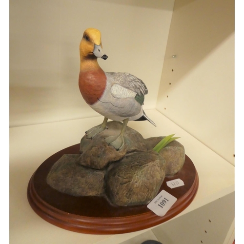 1091 - Border Fine Arts Wigeon Duck on Wooden Base.