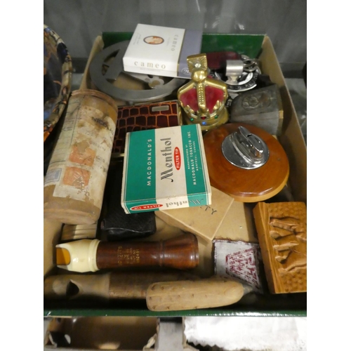 1270 - Tray Lot - Car Badges, Masonic Trivet, Table Lighter etc.