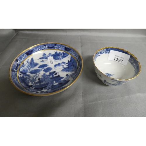 1297 - Antique Willow Pattern Tea Bowl & Saucer.