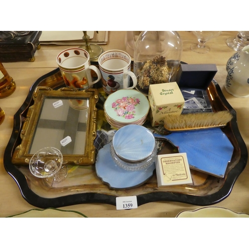 1359 - Tray Lot - Mirror, Part Dressing Set, Mugs etc.