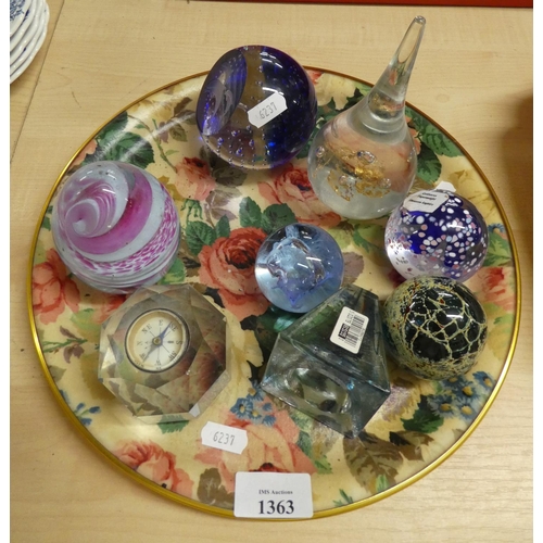 1363 - Tray Lot - Assorted Glass Paperweights.