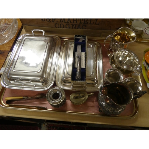 1400 - Tray Lot - Entree Dishes, Lighter, Cream Jugs etc.