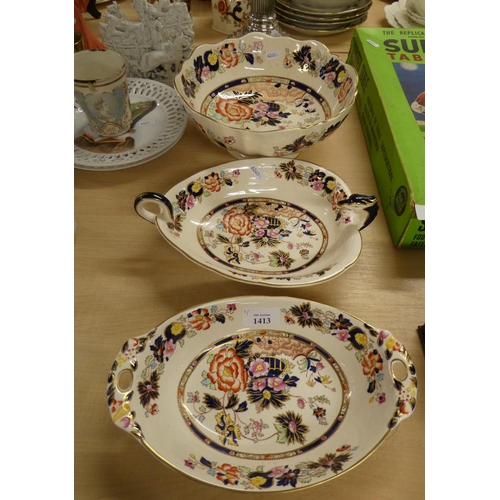 1413 - Three Masons Ironstone Mandarin Pattern Bowls.