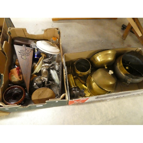 1447 - Two Boxes - Assorted Brassware, Pottery, Treen etc.