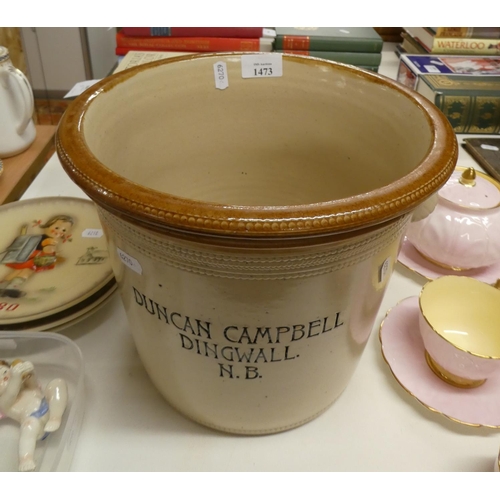 1473 - Fourteen Pound Stoneware Crock - Duncan Campbell Dingwall.