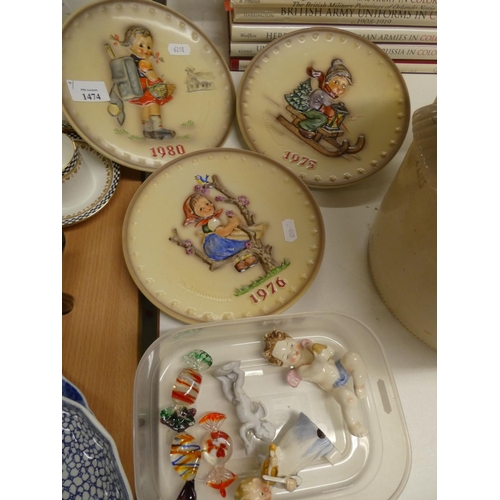 1474 - Three Hummel Plates, Glass Sweets and Goebel Figures.