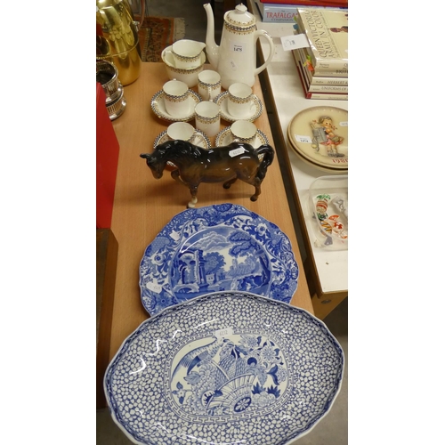 1475 - Shelley Coffee Set, Beswick Horse, B & W Bowl and Plate.