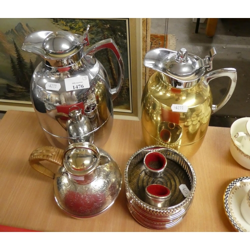 1476 - Chrome Plated Thermos, Milk Jug, Bottle Coasters etc.