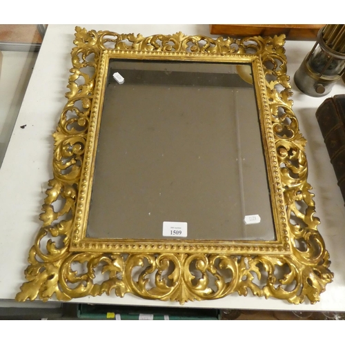 1509 - Antique Mirror in Carved Wood Frame.