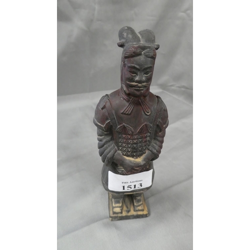 1513 - Chinese Pottery Warrior Figure, approx 17cm tall.