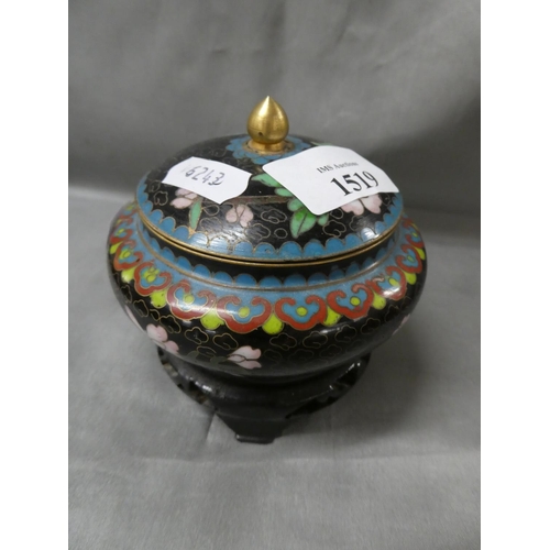 1519 - Chinese Cloisonne Bowl & Cover on Stand.