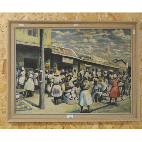 1543 - Framed Oil Painting, Jamaican Market Scene, Signed Scott 69, approx 70 x 51cm.