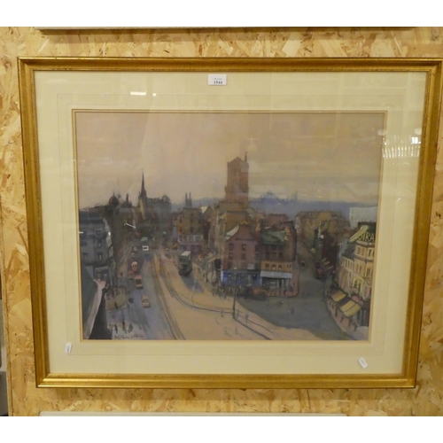 1544 - Framed Watercolour - High Street Durham Indistinct Signature, approx 66 x 51cm.