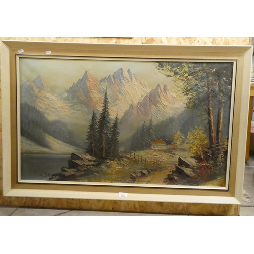 1551 - Large Oil Painting - Alpine Scene, approx 98 x 58cm.