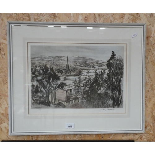 1565 - Framed Ltd Edition Print - View over Perth from Kinnoull, 30/75 by Henry Wilkinson.