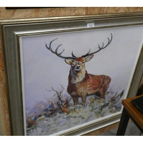 1568 - Framed Print - Deer Stag, approx 68 x 68cm.