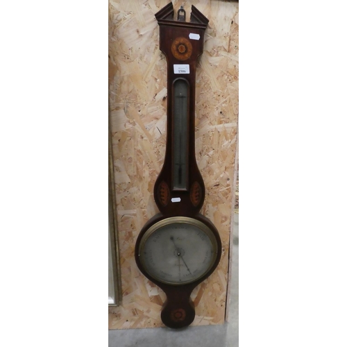 1569 - Antique Shell Inlaid Mahogany Barometer by Cox London, approx 98cm tall.