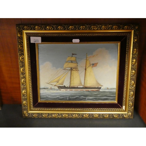 1577 - Framed Reproduction Oil Painting - American Schooner 