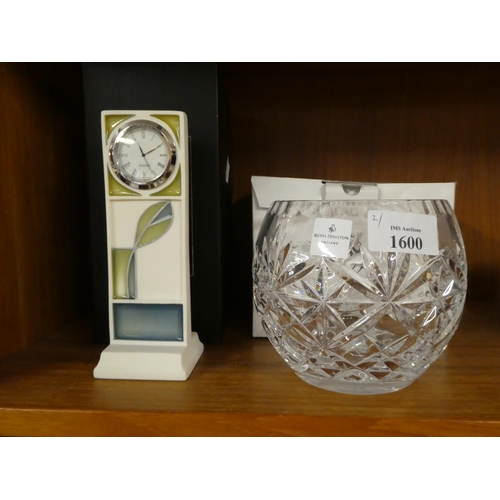 1600 - Royal Doulton Crystal Bowl & Boxed Modern Mantel Clock.