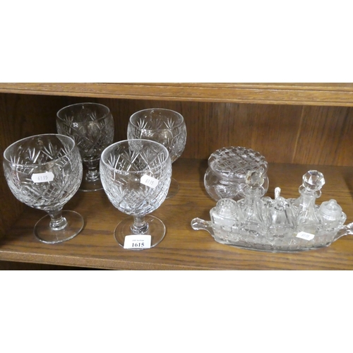 1615 - Set of 4 Wine Glasses, Cruet Set, Box etc.