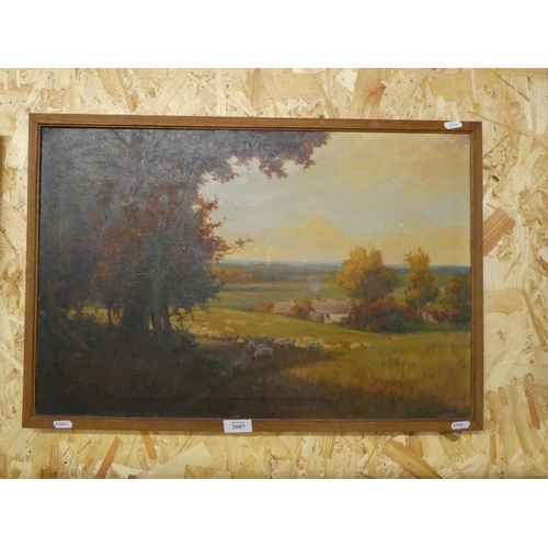 2007 - Framed Oil on Board, Rural Landscape with Sheep in Foreground, Signed F. Bamber, approx 60 x 40cm.