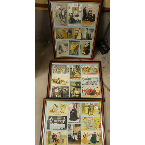 2026 - Three Framed Collections of Comical Postcards.