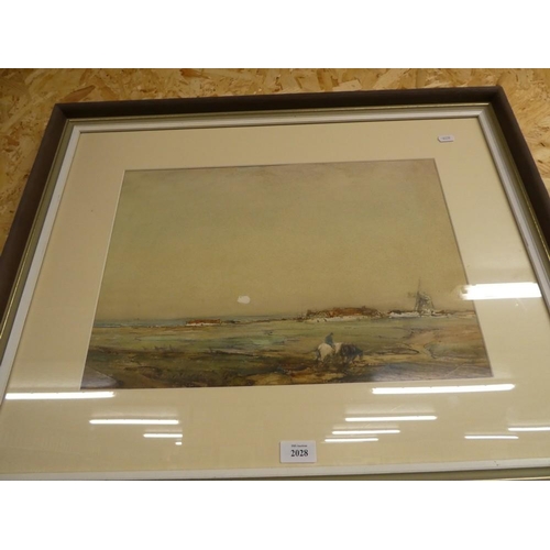 2028 - Framed Watercolour, Dutch Coastal Scene, approx 48 x 33cm.