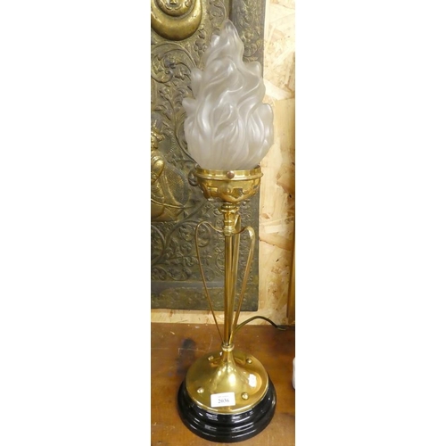 2036 - Late Victorian Brass Lamp with Flambe Glass Shade.