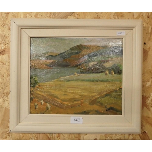 2042 - Framed Oil Painting, Landscape, approx 29 x 24cm.