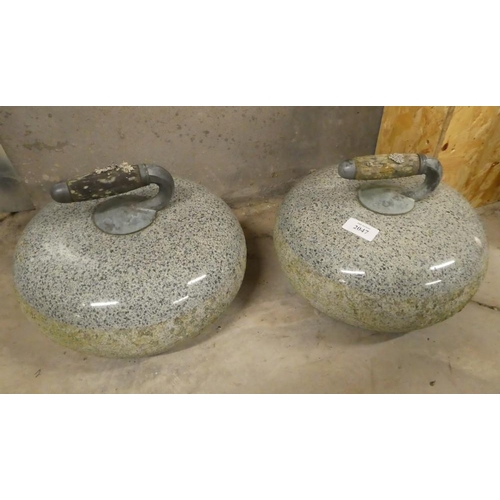 2047 - Pair of Granite Curling Stones with Brass Handles.