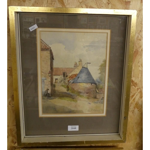 2048 - Framed Watercolour - Farm Buildings by A R Irons, approx 21 x 28cm.