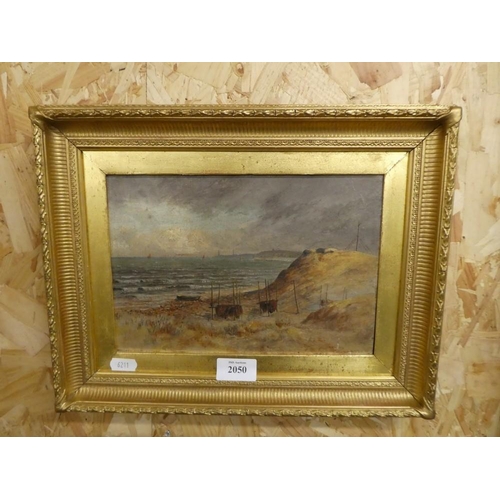 2050 - Framed Oil Painting - Montrose Looking East by J Jamieson 1888, approx 24 x 17cm.