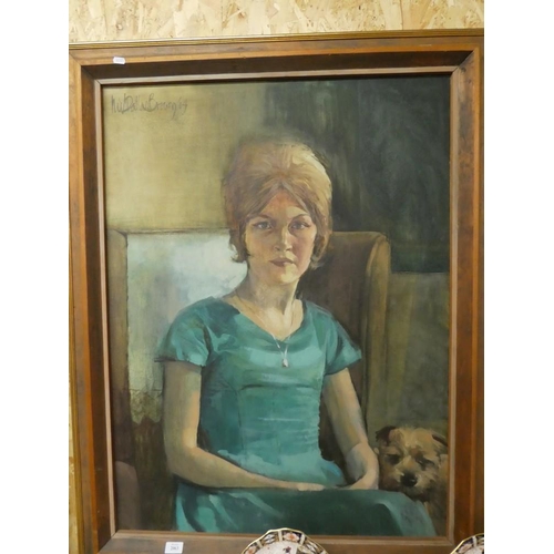 2063 - Large Framed Oil Portrait - Study of a Young Girl with Border Terrier, signed Dallas Brown, approx 7... 