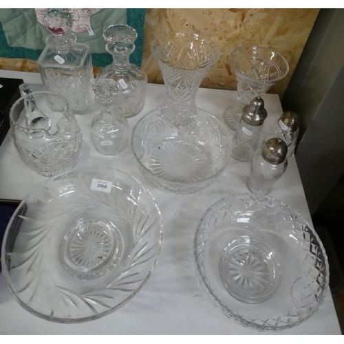 2068 - Assorted Cut Glass Bowls, Jugs & Decanters.