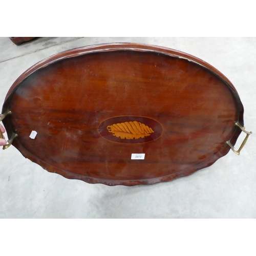 2072 - Antique Shell Inlaid Oval Tea Tray.