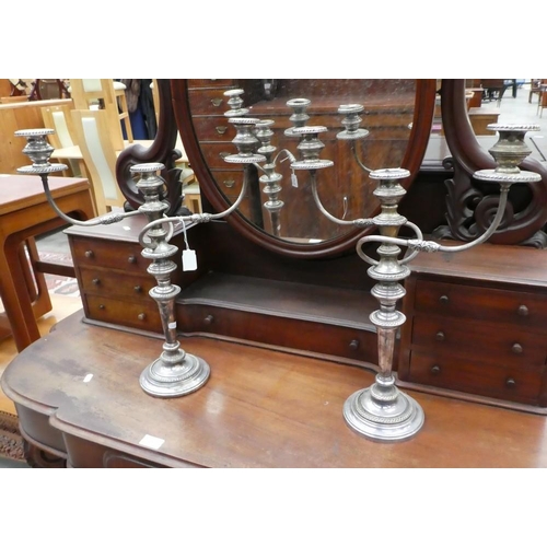 2074 - Pair of Silverplated Two Branch Table Candelabra.