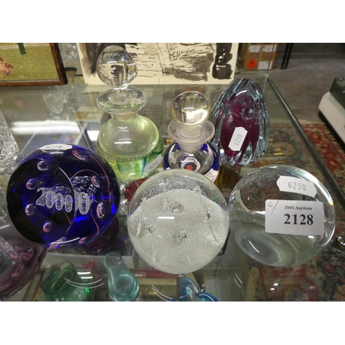 2128 - Assorted Glass Paperweights & Scent Bottles