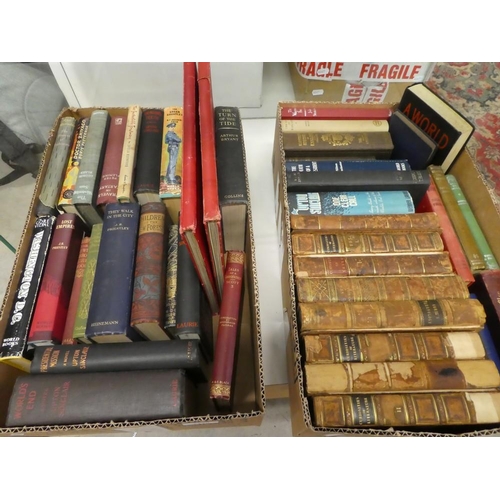 2130 - Two Boxes - Assorted Books - Antique Leatherbound, Upton Sinclair etc.