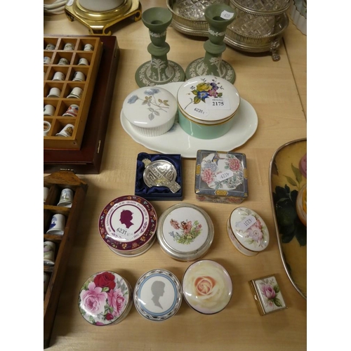 2175 - Assorted Trinket Boxes, Wedgwood Candlesticks etc.