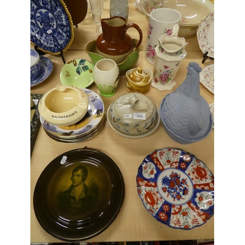 2192 - Collection of Assorted Pottery, Nesting Hen, Collector Plates etc.